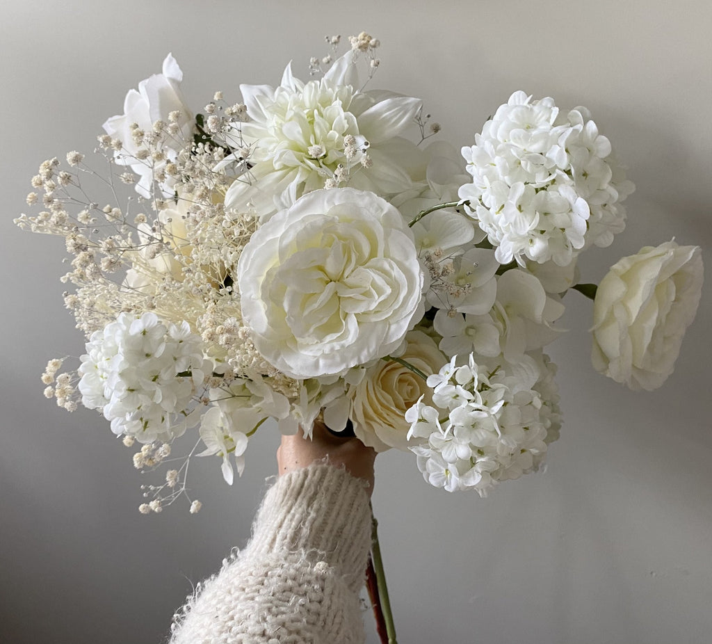 Artificial & Dried Flower Wedding Bouquet Set White