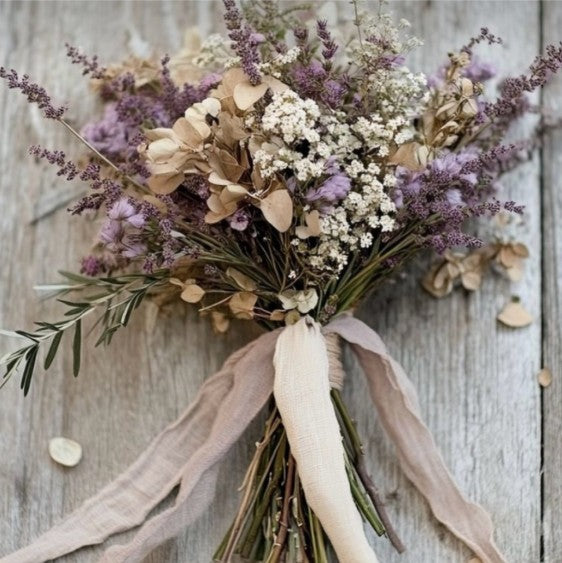 Artificial & Dried Flower Wedding Bouquet Set In Lilac