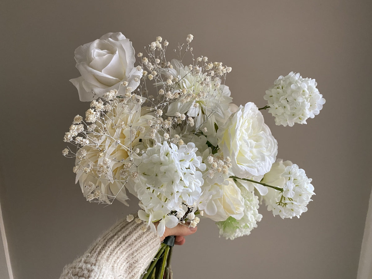 Artificial & Dried Flower Wedding Bouquet Set White