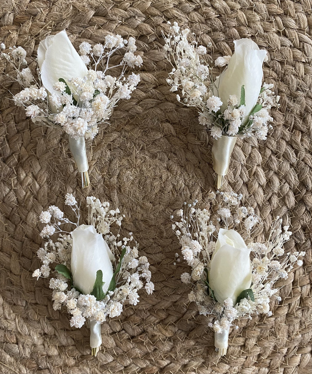 Artificial & Dried Flower Wedding Bouquet Set White