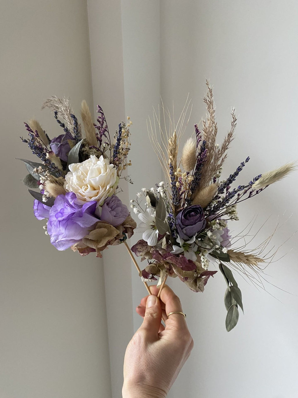 Rustic Artificial & Dried Wedding Bouquet Set Lilac