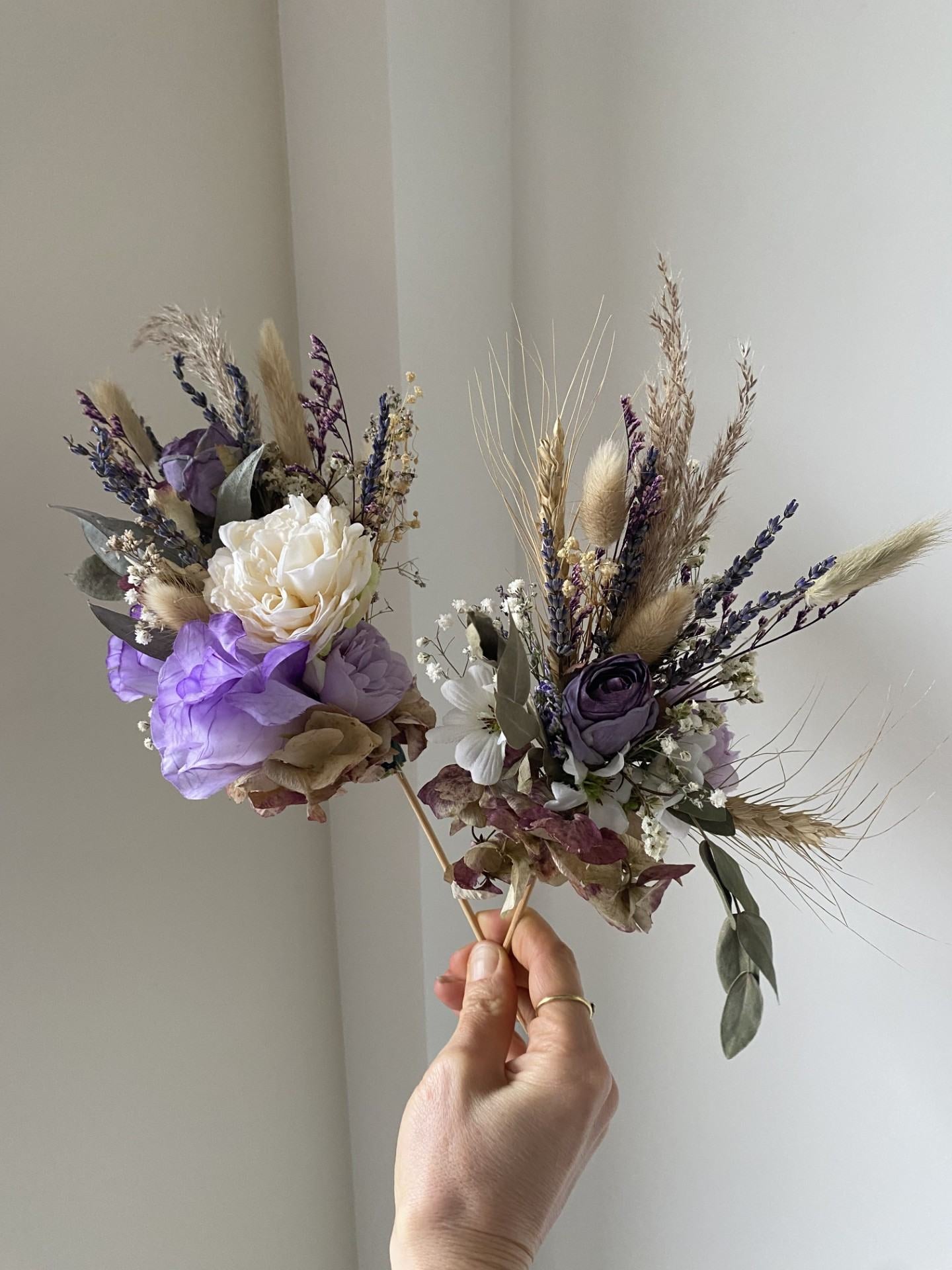 Rustic Artificial & Dried Wedding Bouquet Set Lilac