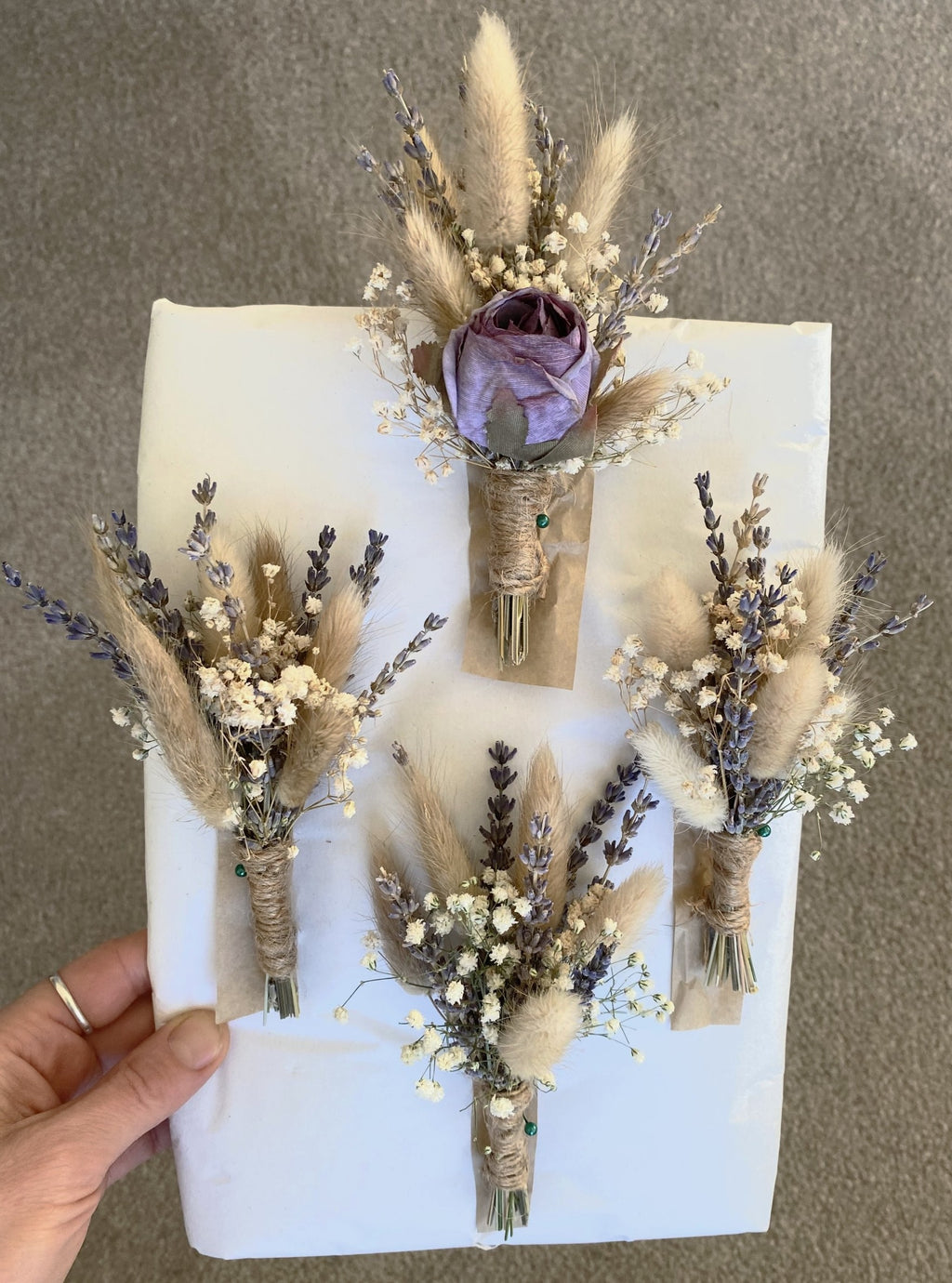 Rustic Artificial & Dried Wedding Bouquet Set Lilac