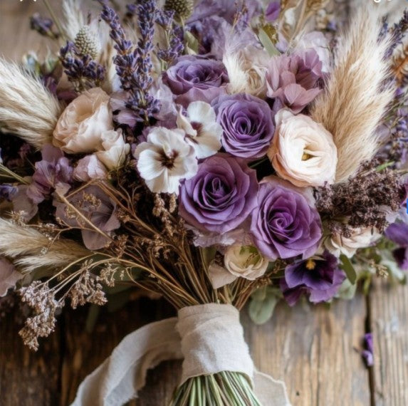 Artificial & Dried Flower Wedding Bouquet Set In Lilac