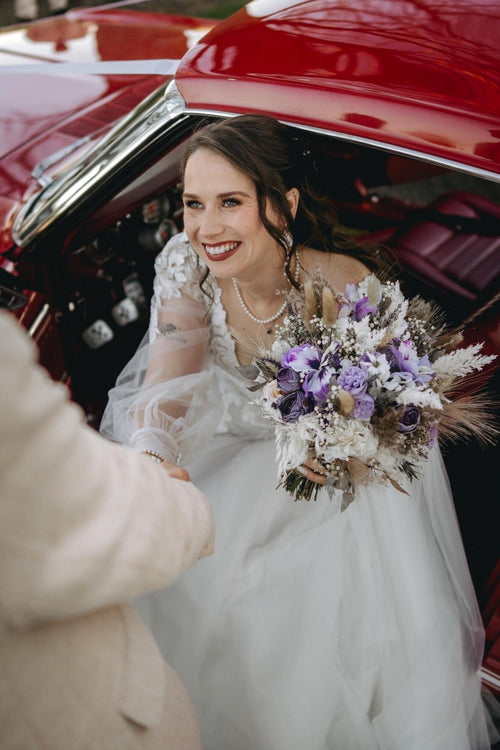 Artificial & Dried Flower Wedding Bouquet Set In Lilac