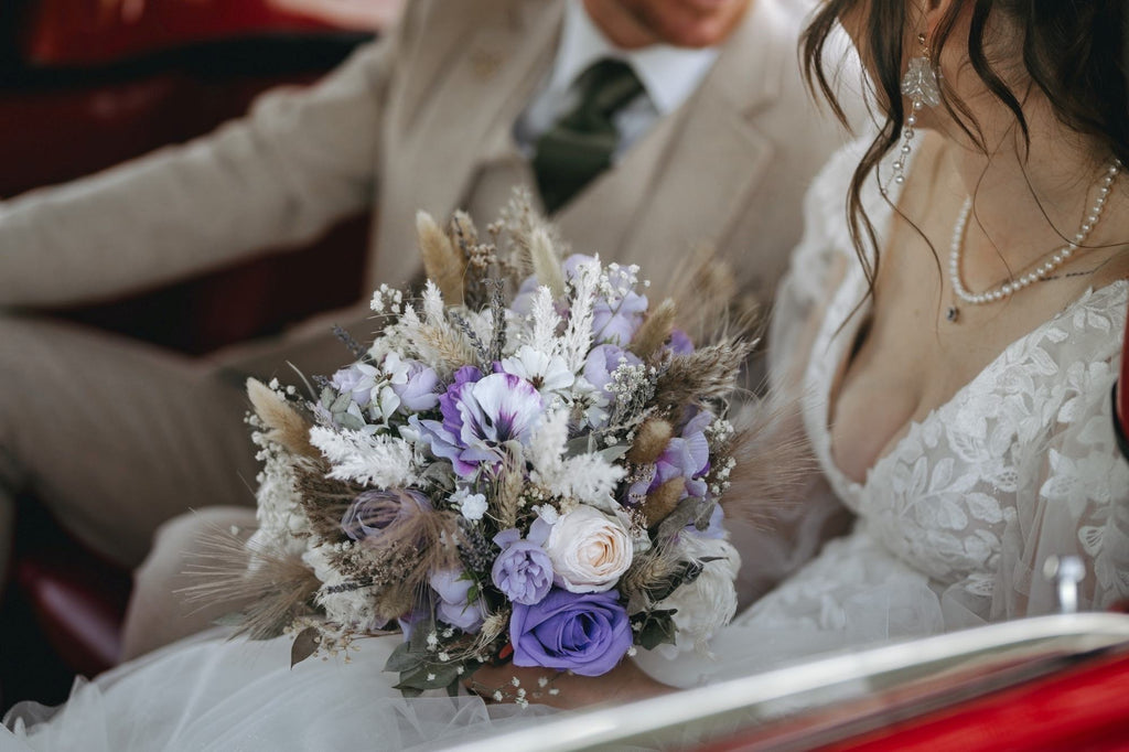 Rustic Artificial & Dried Wedding Bouquet Set Lilac
