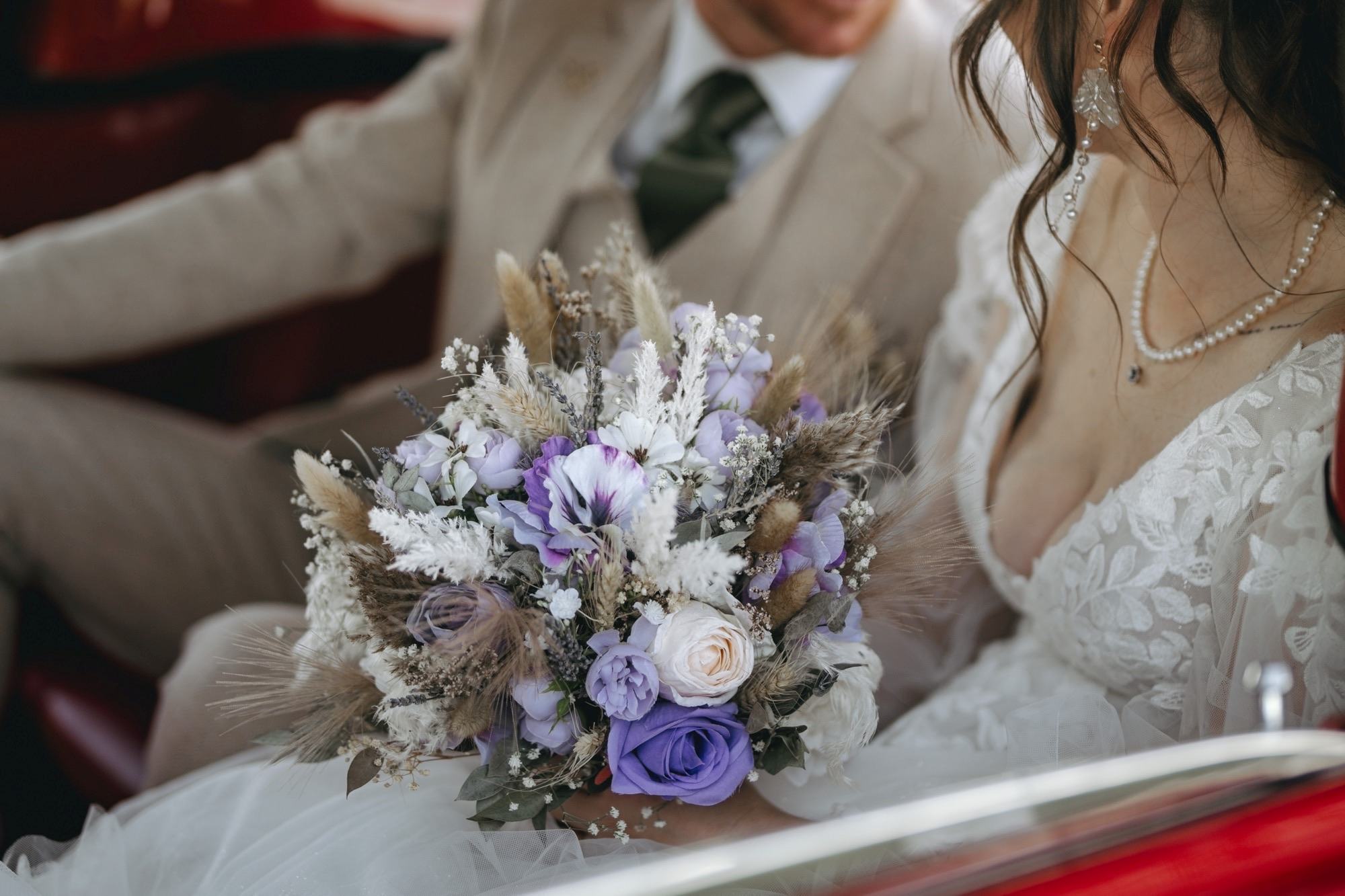 Rustic Artificial & Dried Wedding Bouquet Set Lilac