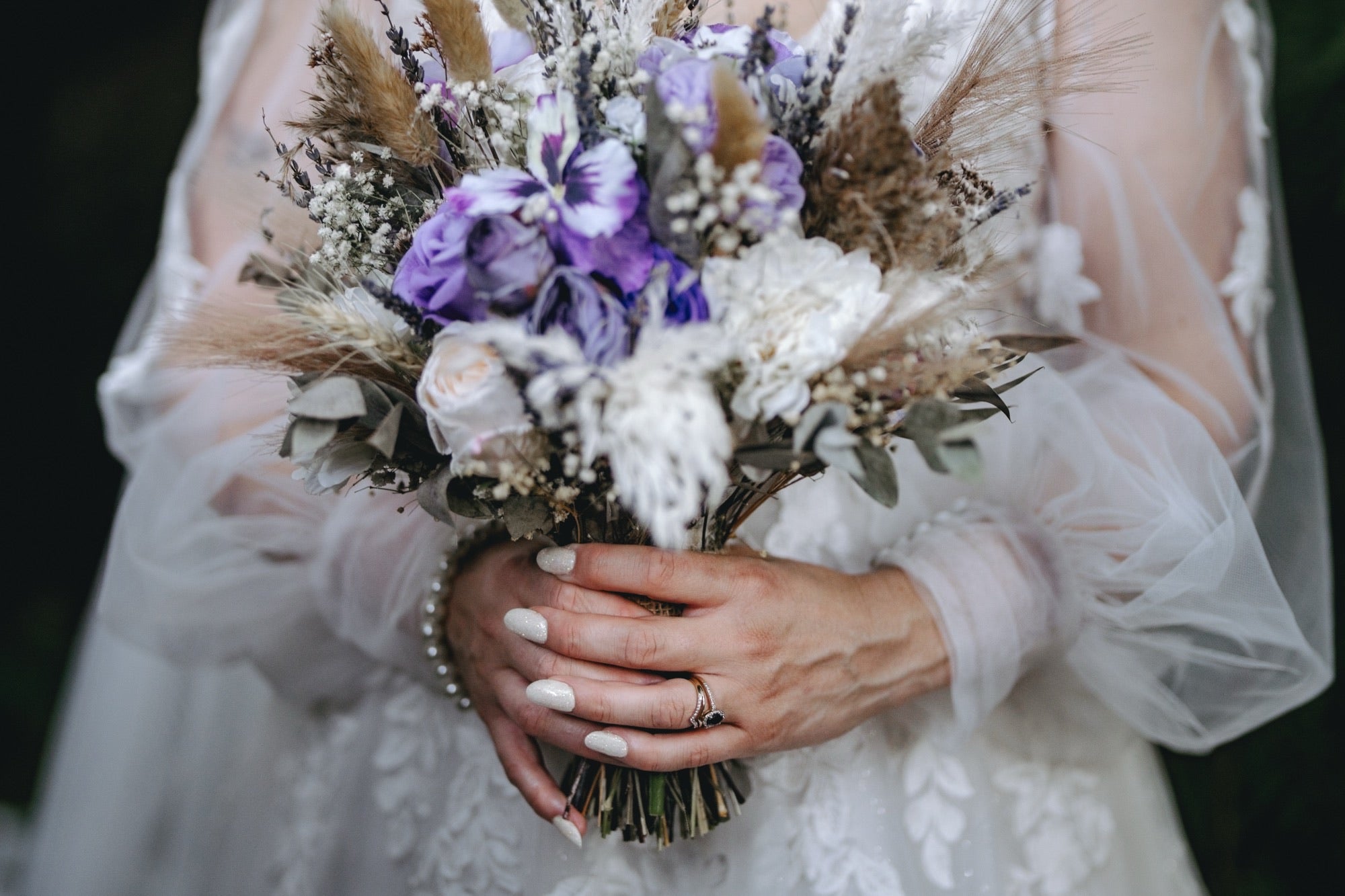Rustic Artificial & Dried Wedding Bouquet Set Lilac